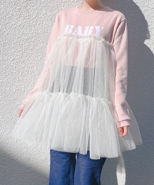 lilLilly(リルリリー)の「ボリュームチュールスウェットトップス(スウェット・レディース・ホワイト/ブラック/ピンク・FREE)」の20枚目の写真