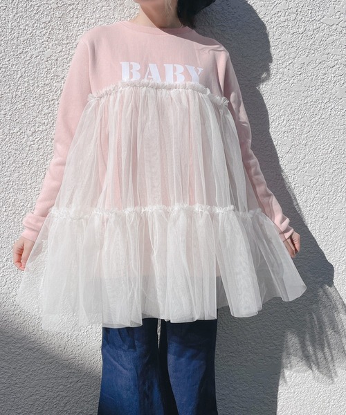 lilLilly(リルリリー)の「ボリュームチュールスウェットトップス(スウェット・レディース・ホワイト/ブラック/ピンク・FREE)」の17枚目の写真