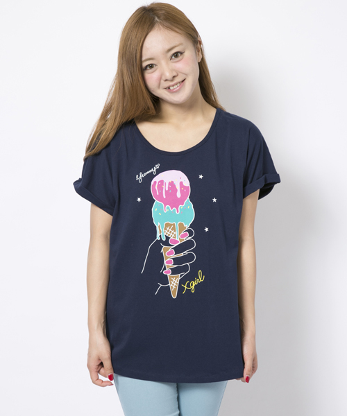 X-girl(エックスガール)の「【SEDA6月号掲載】ICE CREAM S/S TOP(Tシャツ/カットソー・レディース・ホワイト/ブラック/ピンク/ネイビー・1/2)」の3枚目の写真