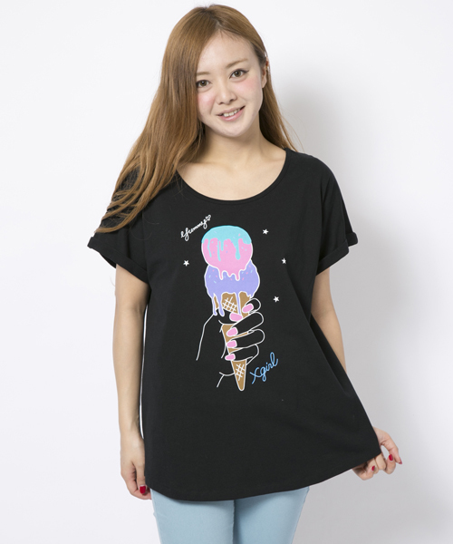 X-girl(エックスガール)の「【SEDA6月号掲載】ICE CREAM S/S TOP(Tシャツ/カットソー・レディース・ホワイト/ブラック/ピンク/ネイビー・1/2)」の1枚目の写真