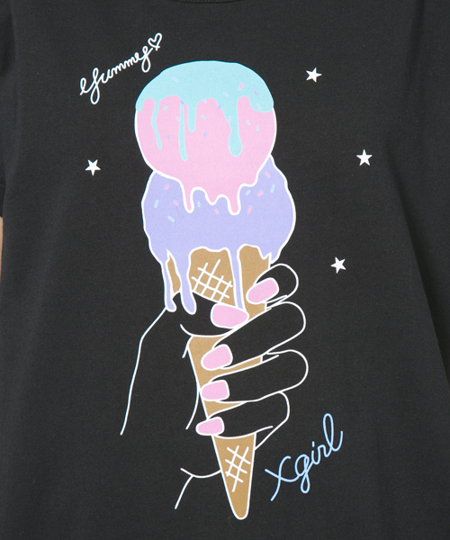 X-girl(エックスガール)の「【SEDA6月号掲載】ICE CREAM S/S TOP(Tシャツ/カットソー・レディース・ホワイト/ブラック/ピンク/ネイビー・1/2)」の7枚目の写真