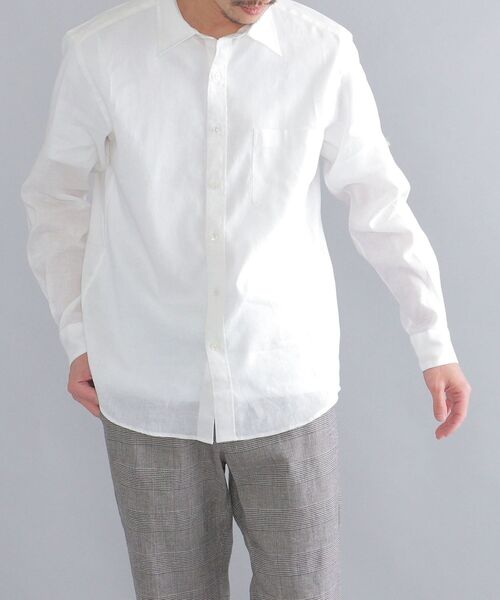 SHIPS（シップス）の「SHIPS: SOLOTEX(R) サフィラン リネン ハイブリッド レギュラーカラーシャツ 22SS（シャツ/ブラウス・メンズ・ホワイト/ライトブルー/ダークグリーン/ネイビー/クリアイエロー・LL/S/M/L）」の6枚目の写真