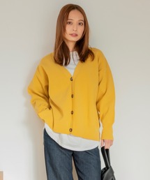 Brownie Vネック 裾スリット 畦ニットカーディガン