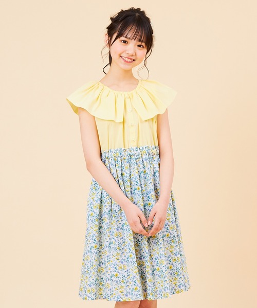 ボタニカルフラワーケープカラードッキングワンピース 140 150cm ワンピース Chopin ショパン のファッション通販 Zozotown