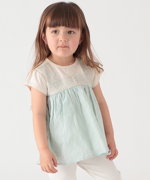petit main(プティマイン)の「胸レースドッキングT(Tシャツ/カットソー・キッズ・ラベンダー/マルチ/エメラルド・80cm/110cm/120cm/90cm/100cm/130cm)」の2枚目の写真