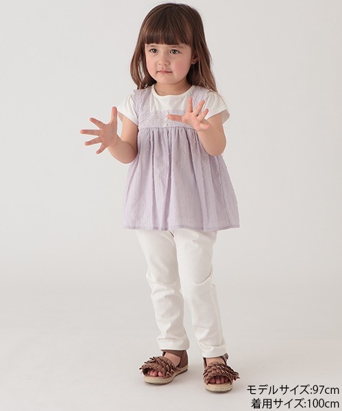 petit main(プティマイン)の「胸レースドッキングT(Tシャツ/カットソー・キッズ・ラベンダー/マルチ/エメラルド・80cm/110cm/120cm/90cm/100cm/130cm)」の10枚目の写真