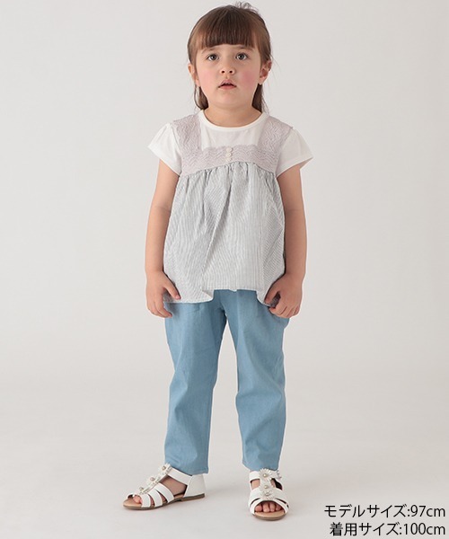 petit main(プティマイン)の「胸レースドッキングT(Tシャツ/カットソー・キッズ・ラベンダー/マルチ/エメラルド・80cm/110cm/120cm/90cm/100cm/130cm)」の9枚目の写真