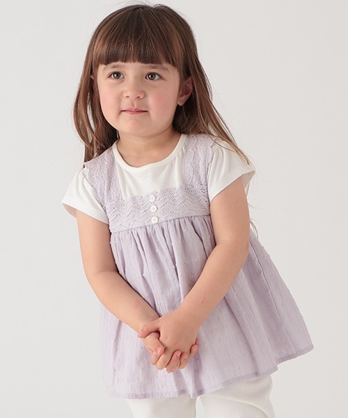 petit main(プティマイン)の「胸レースドッキングT(Tシャツ/カットソー・キッズ・ラベンダー/マルチ/エメラルド・80cm/110cm/120cm/90cm/100cm/130cm)」の11枚目の写真