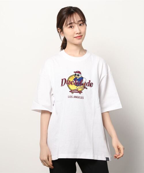 Duck Dude(ダックデュード)の「DUCK DUDE/ダックデュード サテンワッペン サークル アーチロゴ ビッグシルエット Tシャツ(Tシャツ/カットソー・レディース・ホワイト/ブラック/パープル/イエロー/ホワイト系その他/ブラック系その他・M/L/XL)」の9枚目の写真