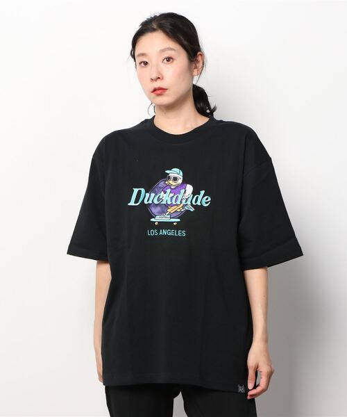 Duck Dude(ダックデュード)の「DUCK DUDE/ダックデュード サテンワッペン サークル アーチロゴ ビッグシルエット Tシャツ(Tシャツ/カットソー・レディース・ホワイト/ブラック/パープル/イエロー/ホワイト系その他/ブラック系その他・M/L/XL)」の11枚目の写真