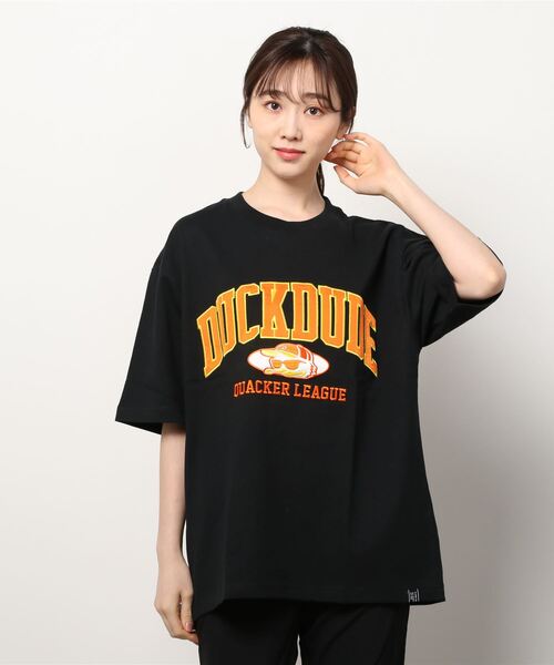 Duck Dude(ダックデュード)の「DUCK DUDE/ダックデュード サテンワッペン サークル アーチロゴ ビッグシルエット Tシャツ(Tシャツ/カットソー・レディース・ホワイト/ブラック/パープル/イエロー/ホワイト系その他/ブラック系その他・M/L/XL)」の12枚目の写真