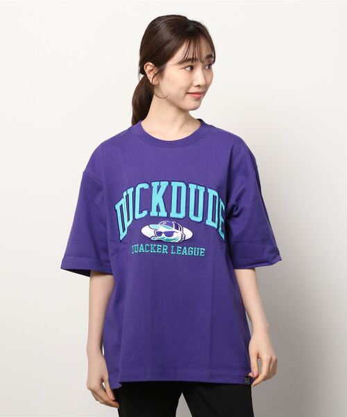 Duck Dude(ダックデュード)の「DUCK DUDE/ダックデュード サテンワッペン サークル アーチロゴ ビッグシルエット Tシャツ(Tシャツ/カットソー・レディース・ホワイト/ブラック/パープル/イエロー/ホワイト系その他/ブラック系その他・M/L/XL)」の13枚目の写真