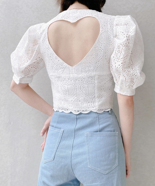 lilLilly（リルリリー）の「コットンレースハートトップス【セットアップ対応】（シャツ/ブラウス・レディース・ホワイト/ブラック・FREE）」の9枚目の写真