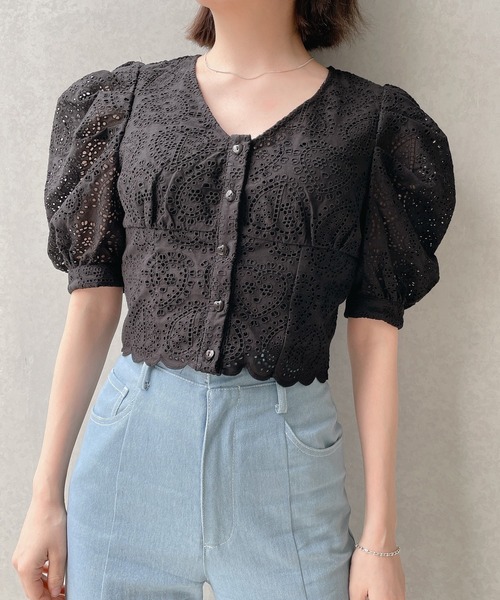 lilLilly（リルリリー）の「コットンレースハートトップス【セットアップ対応】（シャツ/ブラウス・レディース・ホワイト/ブラック・FREE）」の15枚目の写真