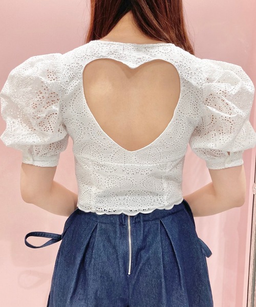 lilLilly（リルリリー）の「コットンレースハートトップス【セットアップ対応】（シャツ/ブラウス・レディース・ホワイト/ブラック・FREE）」の8枚目の写真