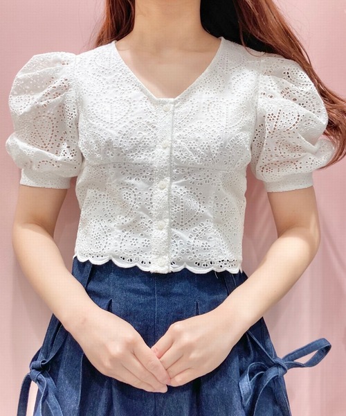 lilLilly（リルリリー）の「コットンレースハートトップス【セットアップ対応】（シャツ/ブラウス・レディース・ホワイト/ブラック・FREE）」の7枚目の写真