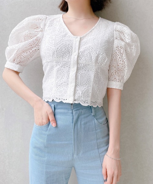 lilLilly（リルリリー）の「コットンレースハートトップス【セットアップ対応】（シャツ/ブラウス・レディース・ホワイト/ブラック・FREE）」の21枚目の写真