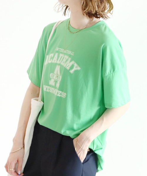 reca（レカ）の「ヴィンテージ風プリントロゴTシャツ（Tシャツ/カットソー・レディース・グリーン/ホワイト/グレー/クリーム・FREE）」の6枚目の写真