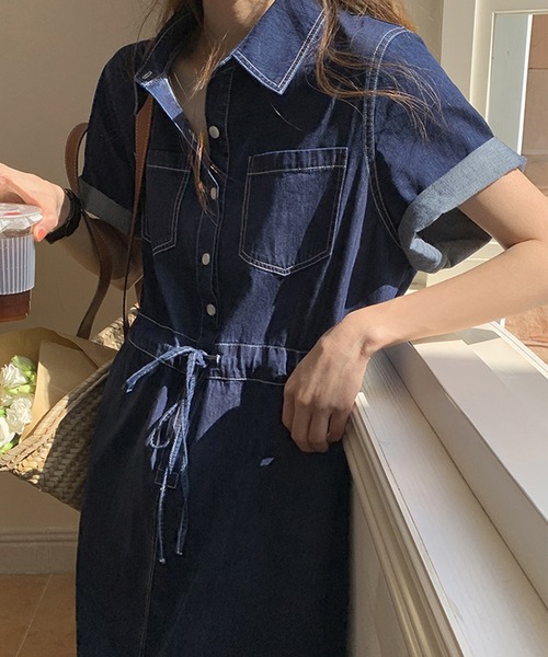 ウェスト紐つけデニム半袖ワンピース ワンピース Aimoha アイモハ のファッション通販 Zozotown