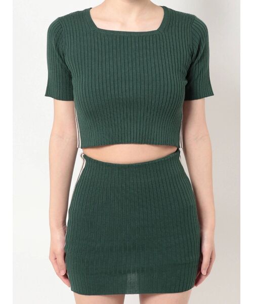 GYDA（ジェイダ）の「【セットアップ着用可】サイドライン ハーフスリーブニットトップス（ニット/セーター・レディース・ブラック/ピンク/グリーン・FREE）」の12枚目の写真