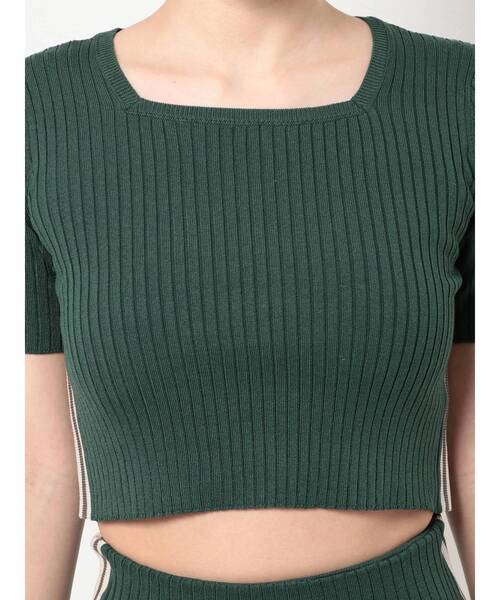GYDA（ジェイダ）の「【セットアップ着用可】サイドライン ハーフスリーブニットトップス（ニット/セーター・レディース・ブラック/ピンク/グリーン・FREE）」の15枚目の写真