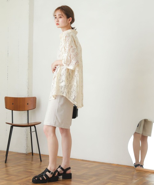 SENSE OF PLACE by URBAN RESEARCH（センスオブプレイスバイアーバンリサーチ）の「『ユニセックス』ペイズリーレースシャツ(5分袖)（シャツ/ブラウス・メンズ・アイボリー/チャコールグレー・MEDIUM/LARGE）」の12枚目の写真