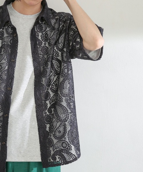 SENSE OF PLACE by URBAN RESEARCH（センスオブプレイスバイアーバンリサーチ）の「『ユニセックス』ペイズリーレースシャツ(5分袖)（シャツ/ブラウス・メンズ・アイボリー/チャコールグレー・MEDIUM/LARGE）」の17枚目の写真