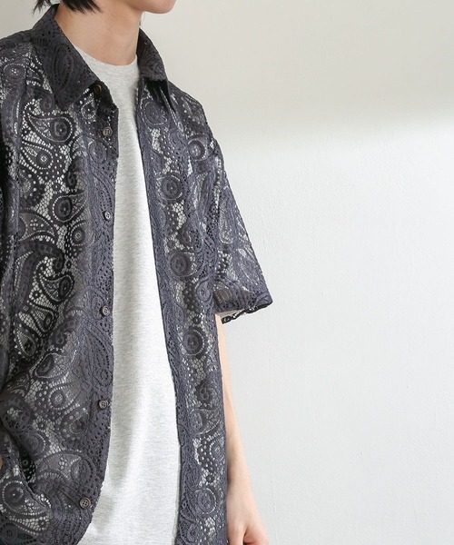 SENSE OF PLACE by URBAN RESEARCH（センスオブプレイスバイアーバンリサーチ）の「『ユニセックス』ペイズリーレースシャツ(5分袖)（シャツ/ブラウス・メンズ・アイボリー/チャコールグレー・MEDIUM/LARGE）」の18枚目の写真