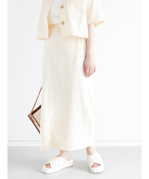 ehka sopo（エヘカソポ）の「ギンガムチェックタイトスカート(セットアップ可)（スカート・レディース・ブラック/ベージュ/グリーン・ﾌﾘ-）」の2枚目の写真