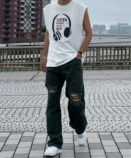 kutir(クティール)の「ビッグシルエットプリントタンクトップ(タンクトップ・メンズ・チャコールグレー/ブラック/オフホワイト・MEDIUM/LARGE)」の4枚目の写真