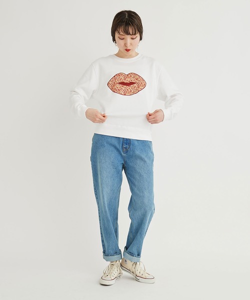 I am I in fact...(アイアムアイインファクト)の「LIP Applique 裏毛スウェット(スウェット・レディース・ホワイト/パープル・FREE)」の9枚目の写真