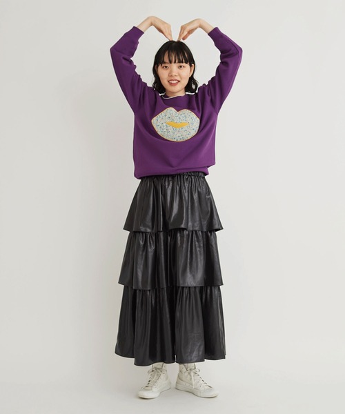 I am I in fact...(アイアムアイインファクト)の「LIP Applique 裏毛スウェット(スウェット・レディース・ホワイト/パープル・FREE)」の19枚目の写真