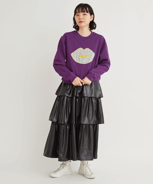 I am I in fact...(アイアムアイインファクト)の「LIP Applique 裏毛スウェット(スウェット・レディース・ホワイト/パープル・FREE)」の21枚目の写真