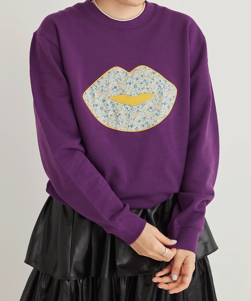 I am I in fact...(アイアムアイインファクト)の「LIP Applique 裏毛スウェット(スウェット・レディース・ホワイト/パープル・FREE)」の14枚目の写真