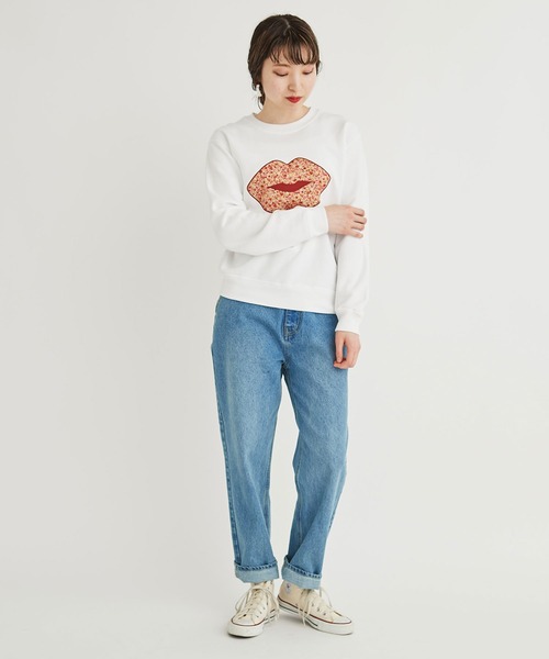 I am I in fact...(アイアムアイインファクト)の「LIP Applique 裏毛スウェット(スウェット・レディース・ホワイト/パープル・FREE)」の13枚目の写真