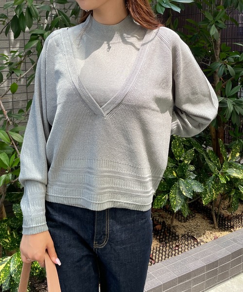 StyleSea(スタイルシー)の「深Vネックリブニット&ノースリーブニット セット(ニット/セーター・レディース・ブラック/グレー/モカ・FREE)」の3枚目の写真