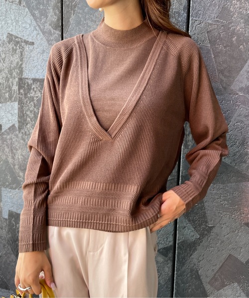 StyleSea(スタイルシー)の「深Vネックリブニット&ノースリーブニット セット(ニット/セーター・レディース・ブラック/グレー/モカ・FREE)」の14枚目の写真