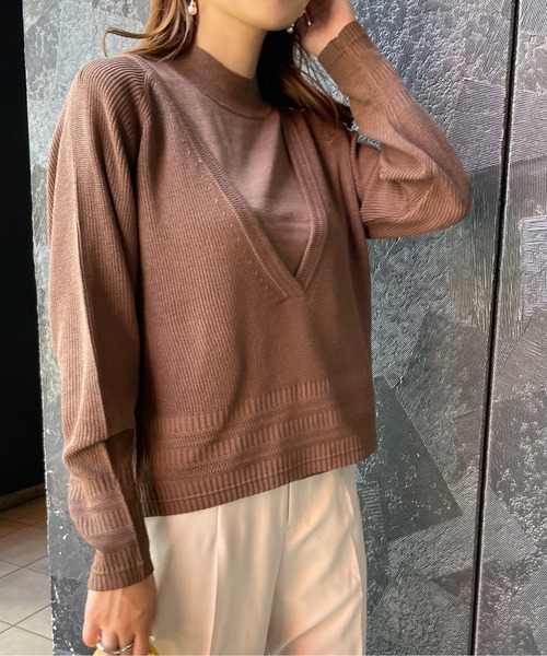 StyleSea(スタイルシー)の「深Vネックリブニット&ノースリーブニット セット(ニット/セーター・レディース・ブラック/グレー/モカ・FREE)」の10枚目の写真