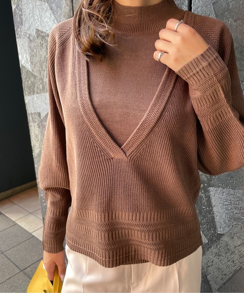 StyleSea(スタイルシー)の「深Vネックリブニット&ノースリーブニット セット(ニット/セーター・レディース・ブラック/グレー/モカ・FREE)」の11枚目の写真