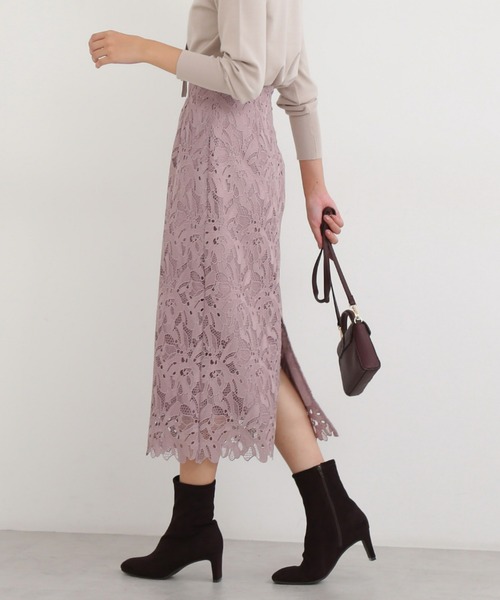 NATURAL BEAUTY BASIC(ナチュラルビューティーベーシック)の「ケミカルレースタイトスカート(スカート・レディース・グレー/チャコールグレー/ラベンダー・MEDIUM/X-SMALL/SMALL)」の3枚目の写真