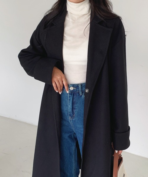 ECLIN（エクラン）の「袖折り返しデザインロングチェスターコート（チェスターコート・レディース・アイボリー/ブラック/ベージュ/グリーン/ブルー・FREE）」の3枚目の写真