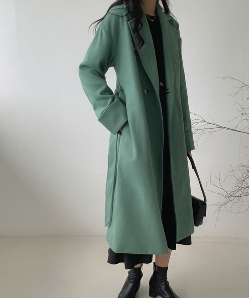 ECLIN（エクラン）の「袖折り返しデザインロングチェスターコート（チェスターコート・レディース・アイボリー/ブラック/ベージュ/グリーン/ブルー・FREE）」の6枚目の写真