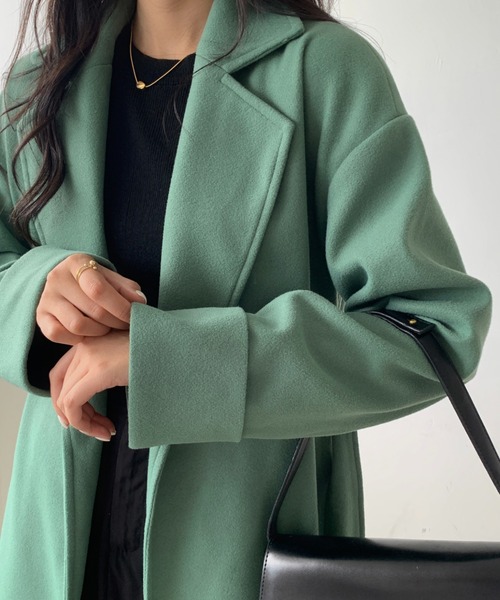 ECLIN（エクラン）の「袖折り返しデザインロングチェスターコート（チェスターコート・レディース・アイボリー/ブラック/ベージュ/グリーン/ブルー・FREE）」の7枚目の写真