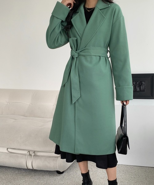 ECLIN（エクラン）の「袖折り返しデザインロングチェスターコート（チェスターコート・レディース・アイボリー/ブラック/ベージュ/グリーン/ブルー・FREE）」の20枚目の写真