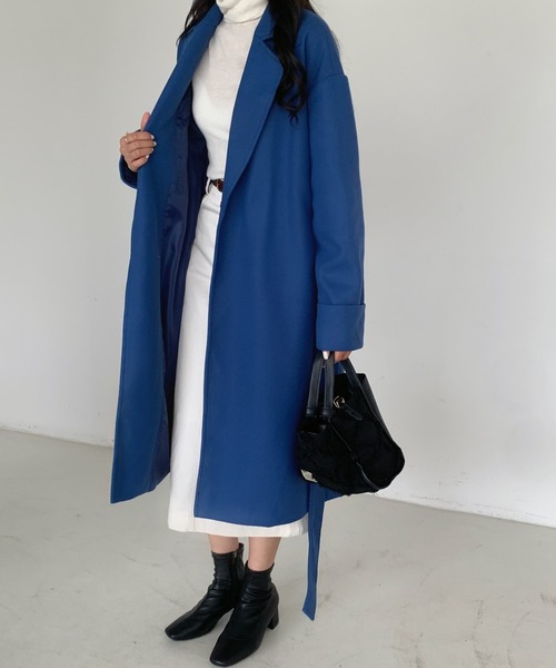 ECLIN（エクラン）の「袖折り返しデザインロングチェスターコート（チェスターコート・レディース・アイボリー/ブラック/ベージュ/グリーン/ブルー・FREE）」の17枚目の写真