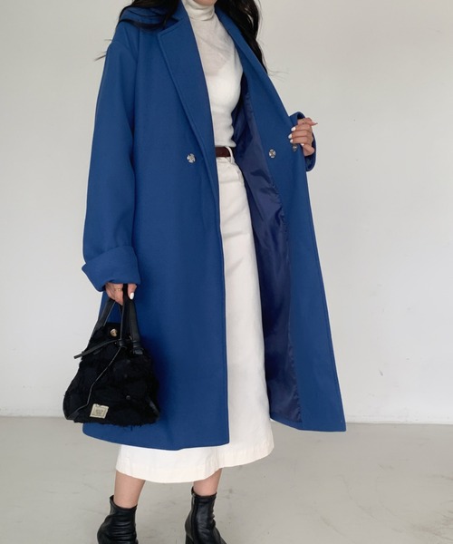 ECLIN（エクラン）の「袖折り返しデザインロングチェスターコート（チェスターコート・レディース・アイボリー/ブラック/ベージュ/グリーン/ブルー・FREE）」の11枚目の写真