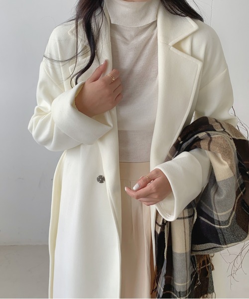 ECLIN（エクラン）の「袖折り返しデザインロングチェスターコート（チェスターコート・レディース・アイボリー/ブラック/ベージュ/グリーン/ブルー・FREE）」の12枚目の写真