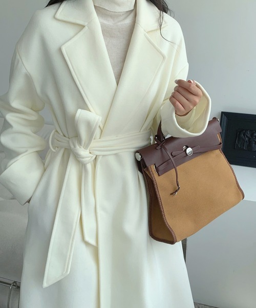 ECLIN（エクラン）の「袖折り返しデザインロングチェスターコート（チェスターコート・レディース・アイボリー/ブラック/ベージュ/グリーン/ブルー・FREE）」の19枚目の写真