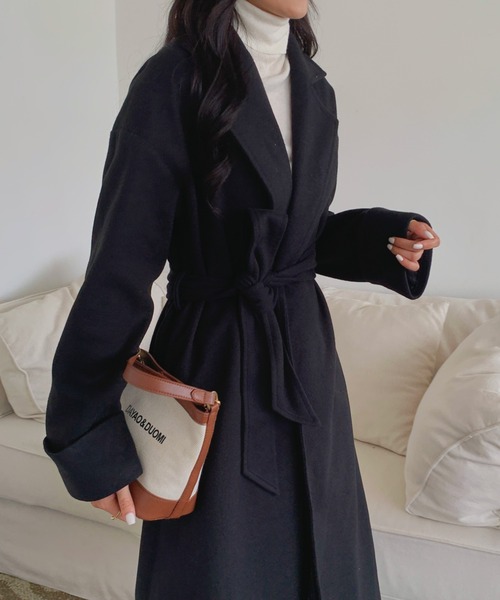 ECLIN（エクラン）の「袖折り返しデザインロングチェスターコート（チェスターコート・レディース・アイボリー/ブラック/ベージュ/グリーン/ブルー・FREE）」の8枚目の写真