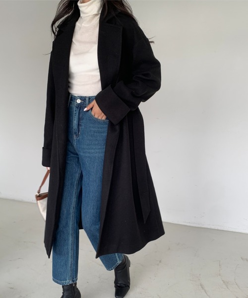 ECLIN（エクラン）の「袖折り返しデザインロングチェスターコート（チェスターコート・レディース・アイボリー/ブラック/ベージュ/グリーン/ブルー・FREE）」の15枚目の写真